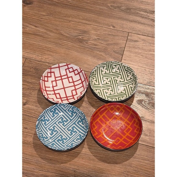 Williams Sonoma Geometric Bowls Set of 4 Red Orange Blue Green - Picture 2 of 12